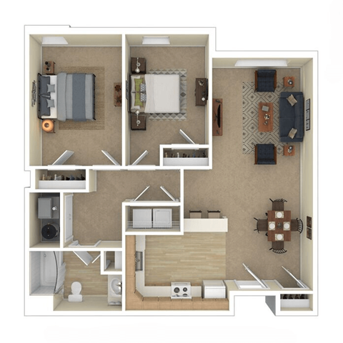 a bedroom floor plan with a living room and a dining room